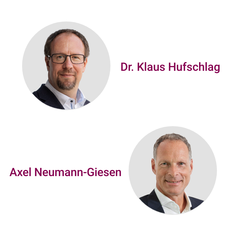 Businessportraits der Sprecher Dr. Klaus Hufschlag  und Axel Neumann-Giesen der 43. Folge des CTcon Podcasts „Spannungsfeld Sustainability und Unternehmenssteuerung – Anspruch und Machbarkeit in der DHL Group“